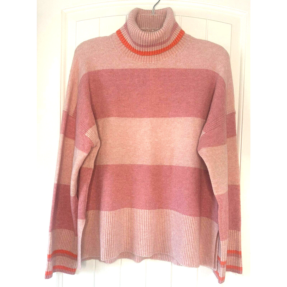 NWT J. CREW Pink Striped Turtleneck Sweater in Super Soft Yarn Women’s Size M